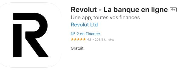 Note de l'application Revolut sur l'App Store d'Apple