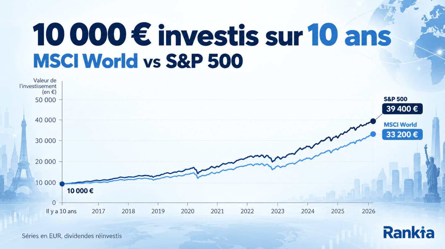 Évolution de 10 000 euros investis dans le MSCI World et le S&P 500 sur 10 ans