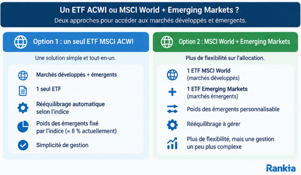 ETF MSCI ACWI ou MSCI World avec Emerging Markets : comparaison
