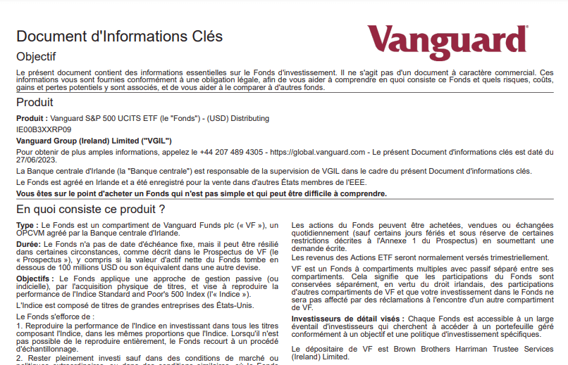 Vanguard ETFs : document d'informations clées