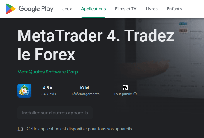 Opinions Metatrader 4 sur Google Play Store