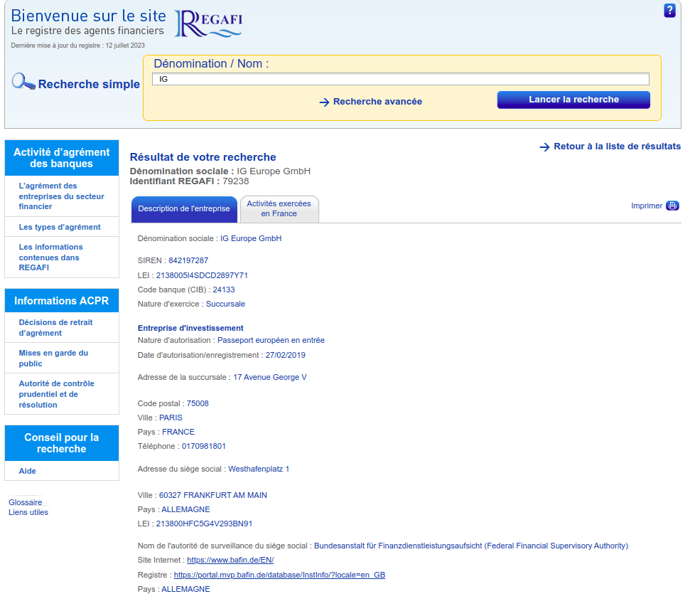 Réglementation IG Market en France
