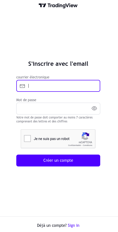 Création d'un compte TradingView