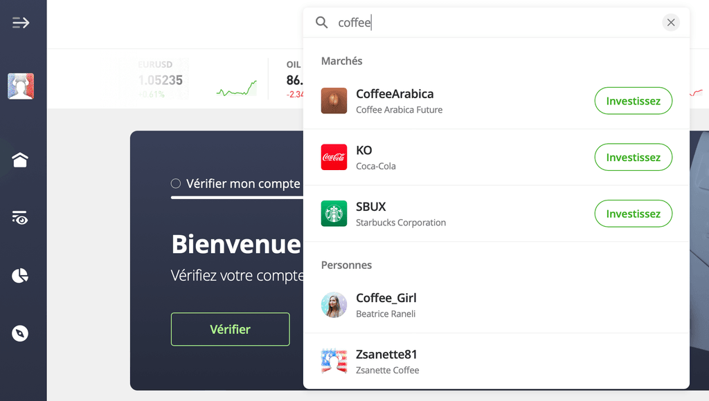 Investir dans le café sur etoro