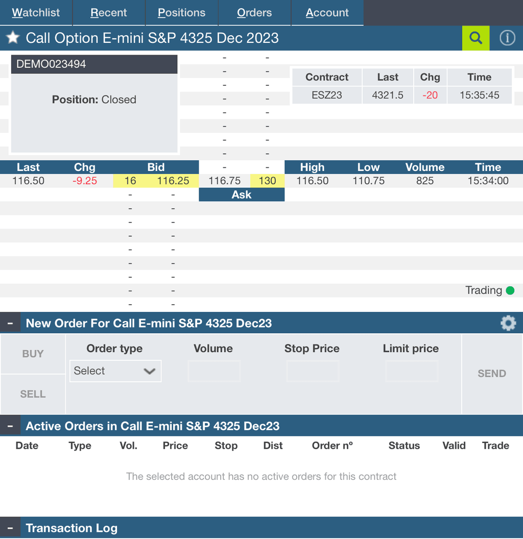 E-Mini SP 500 : ticket d'opération