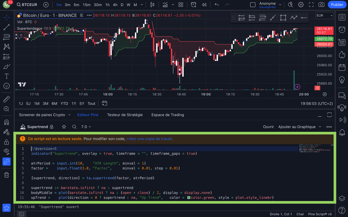 Configuration indicateur dans TradingView