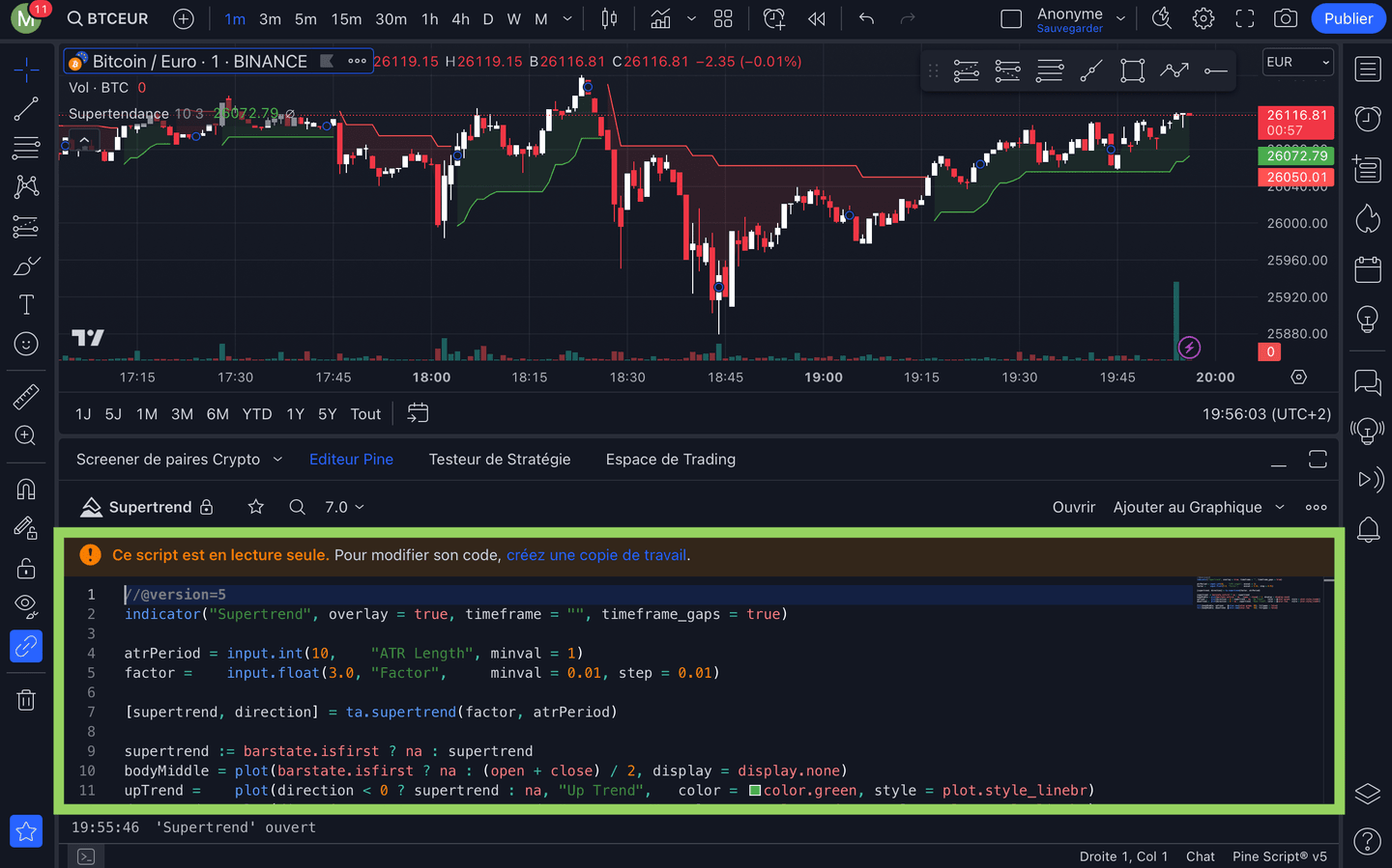 Configuration indicateur dans TradingView