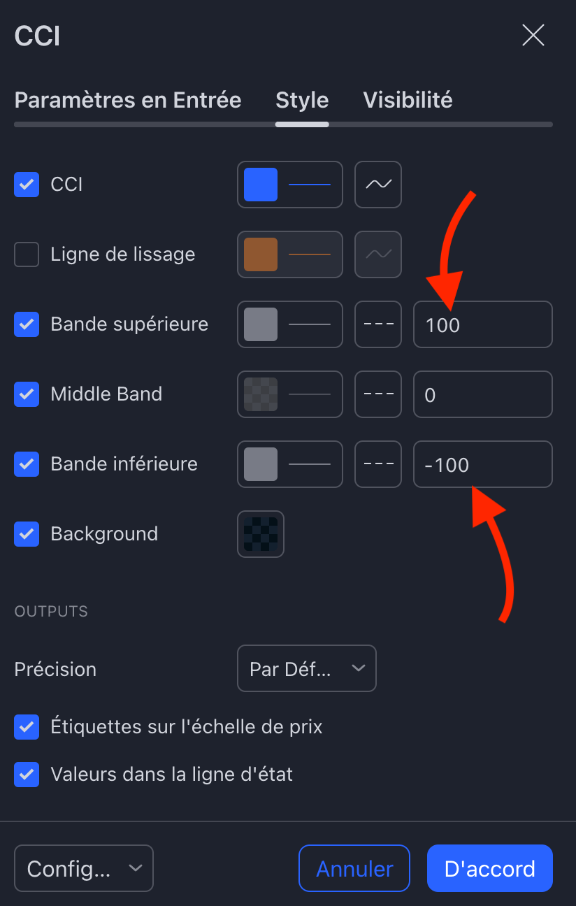 Réglage des bornes du CCI