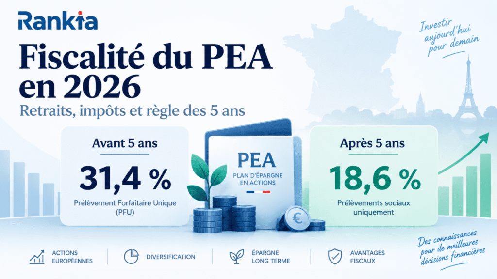 Fiscalité du PEA en 2026 : comparaison entre un retrait avant 5 ans à 31,4 % et après 5 ans à 18,6 %