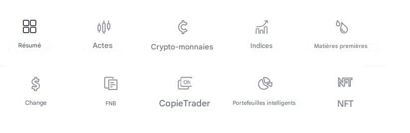 eToro produits d'investissement
