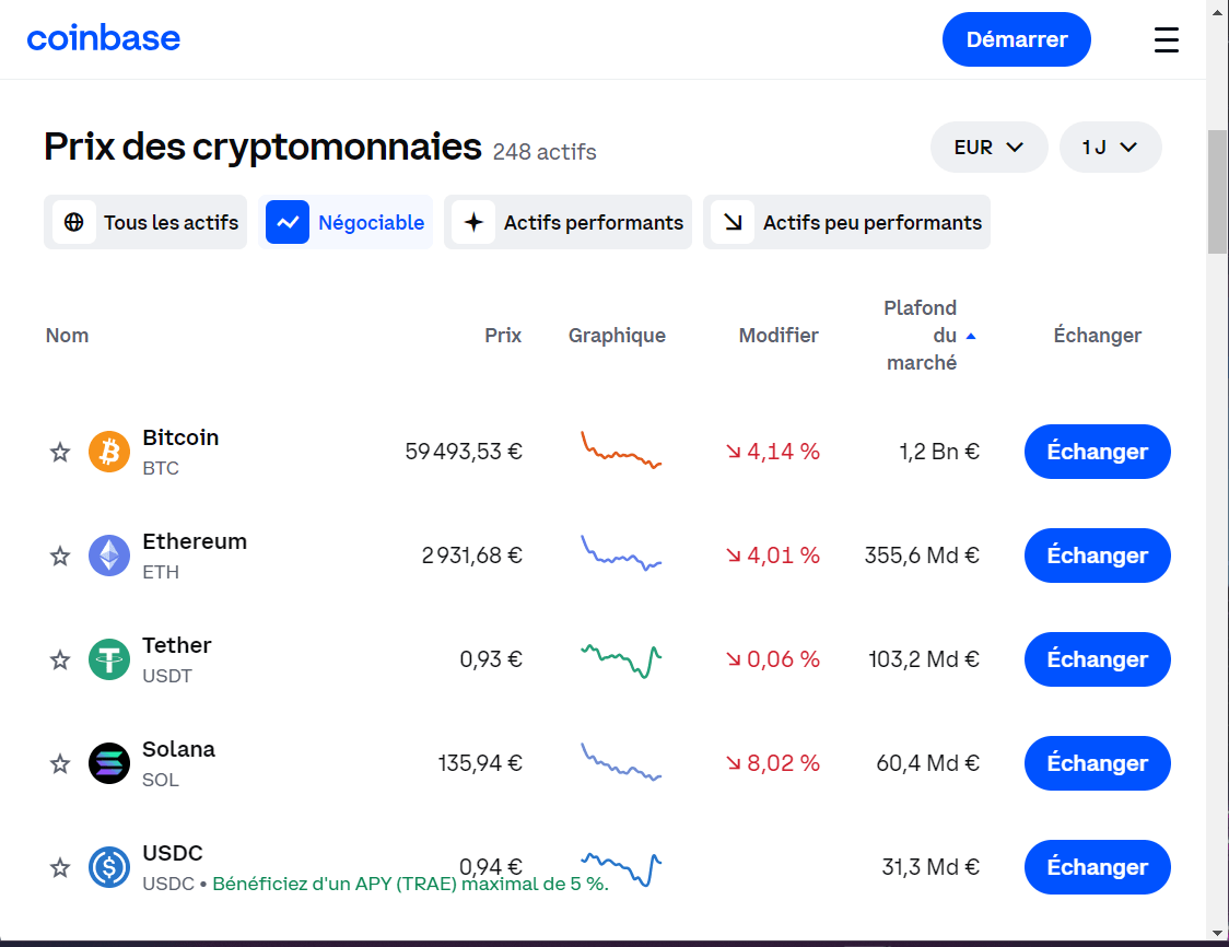 coinbase frais