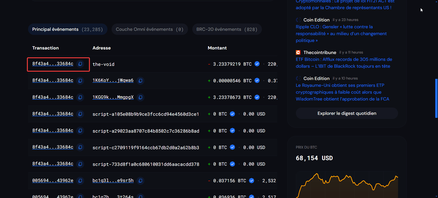 Hash de transaction sur la blockchain