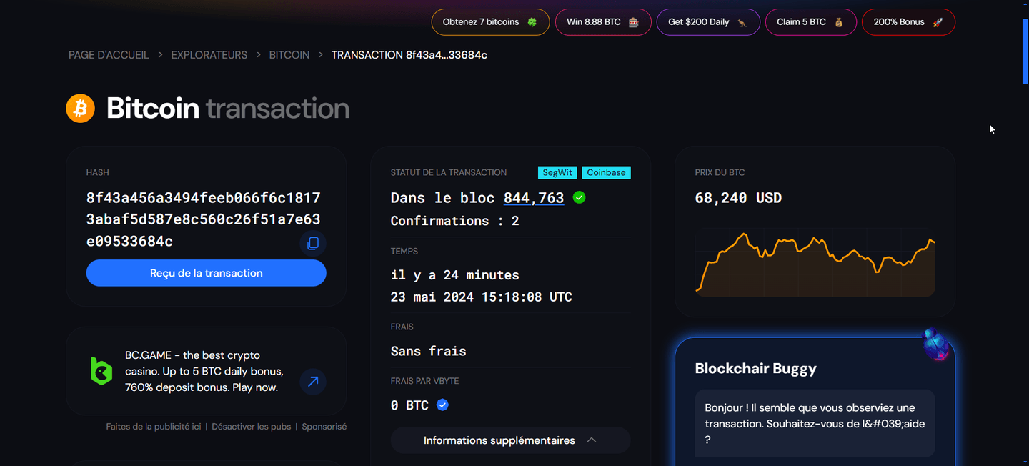 Détails du bloc sur la blockchain