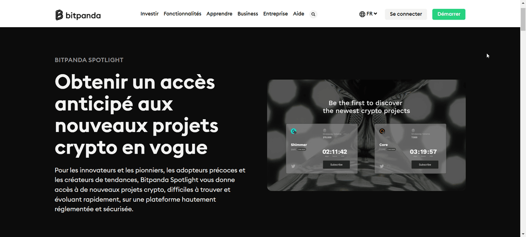 La section Spotlight de Bitpanda