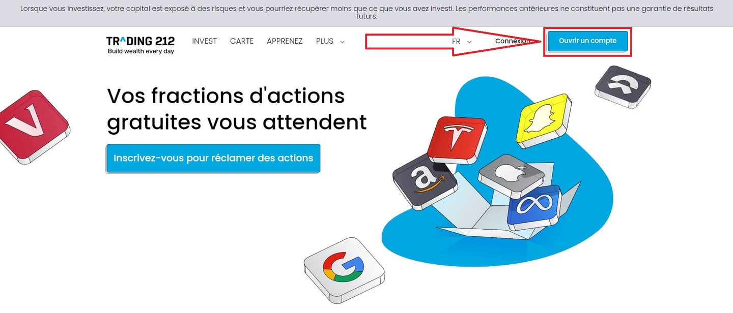 1. Cliquer sur Ouvrir un compte - Acheter des actions Airbus avec Trading 212