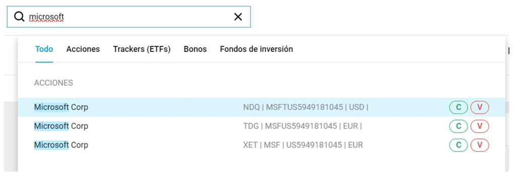 Rechercher des actions Microsoft sur DEGIRO