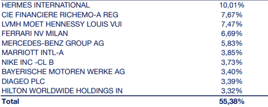 Principales participations d'Amundi S&P Global Luxury - ETF luxe