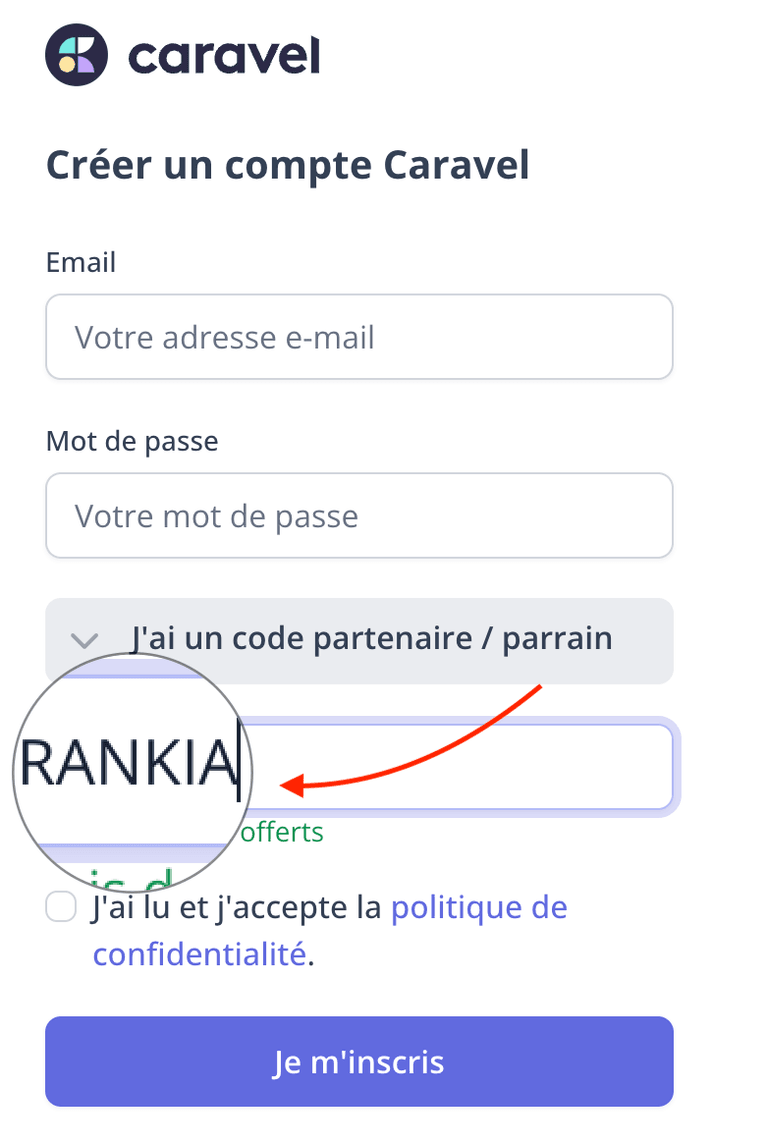 Code promo PER caravel
