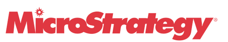 Logo officiel de l’entreprise MicroStrategy en rouge sur fond blanc