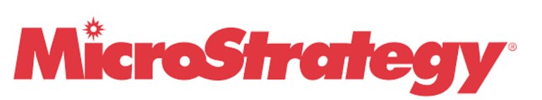Logo officiel de l’entreprise MicroStrategy en rouge sur fond blanc