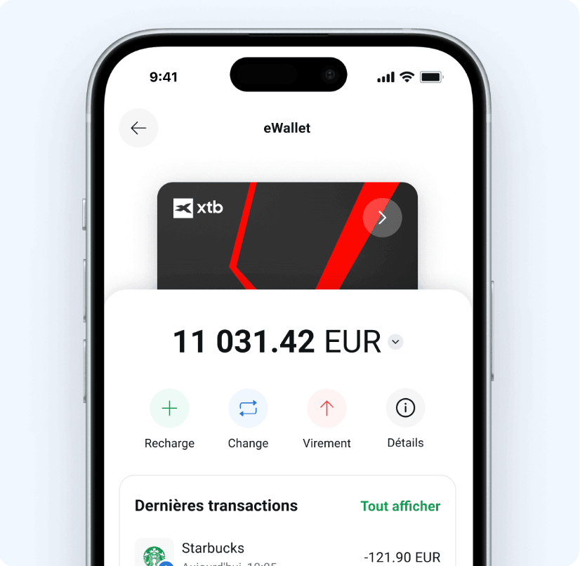 Interface eWallet XTB sur application mobile xStation