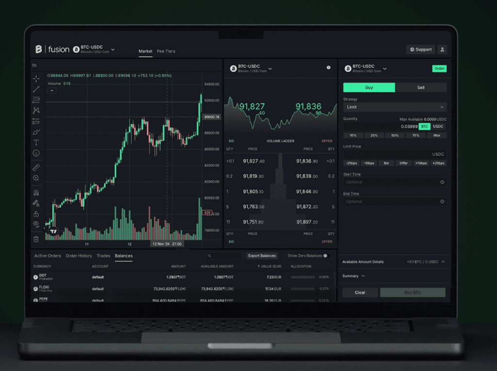 Exemple de la plateforme Bitpanda Fusion
