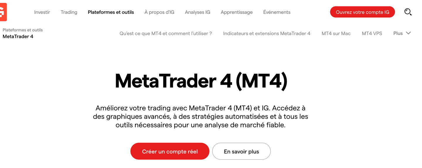 IG MetaTrader 4 disponible