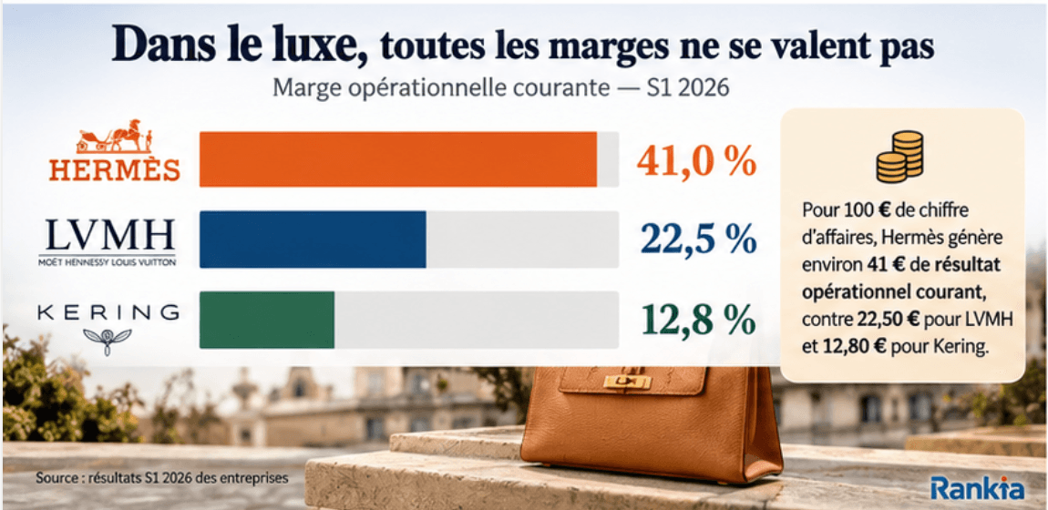 Marge opérationnelle Hermès LVMH et Kering au premier semestre 2026