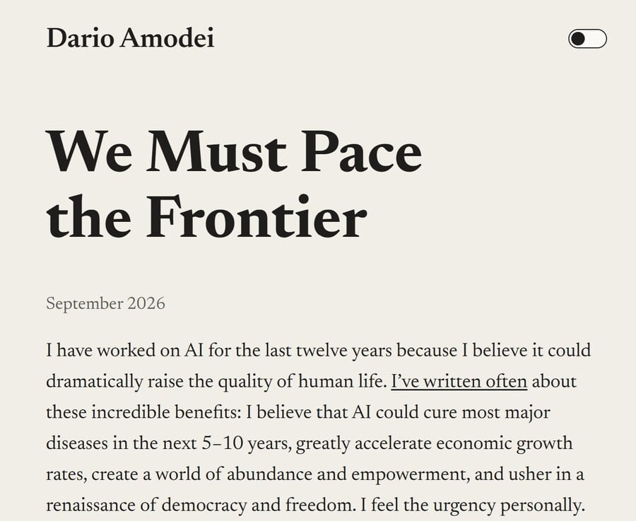 Début de la lettre de Dario Amodei "We Must Pace the Frontier"