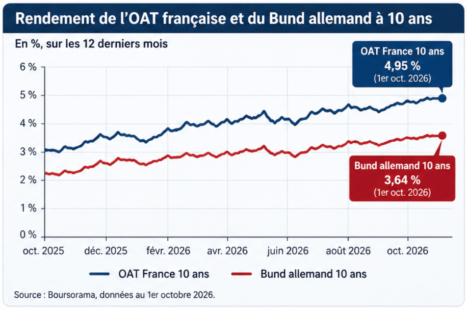 Comparaison du rendement de l’OAT française et du Bund allemand à 10 ans en 2026